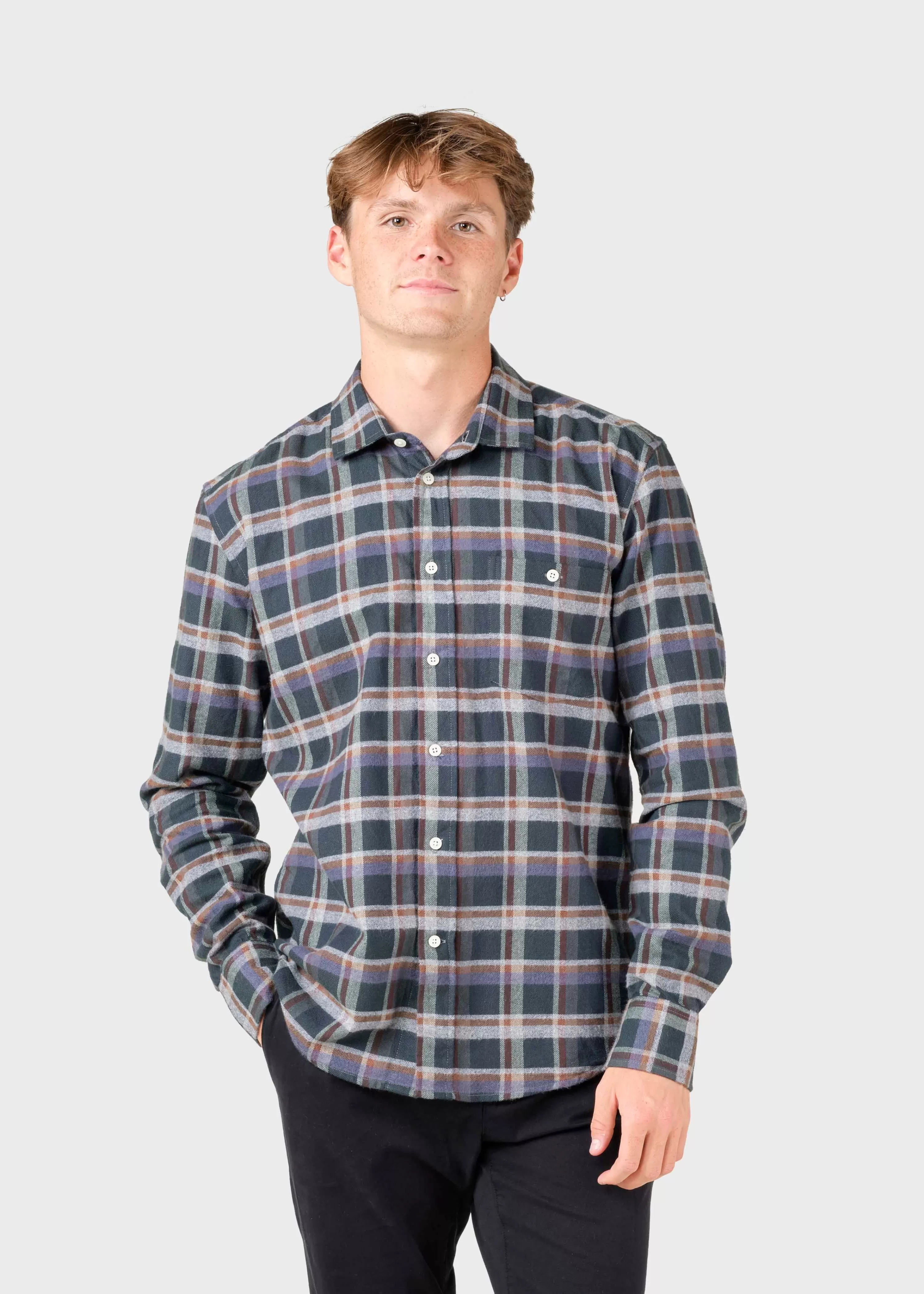 Klitmoller Collective Shirts*Eddie shirt - Moss green/grey/navy