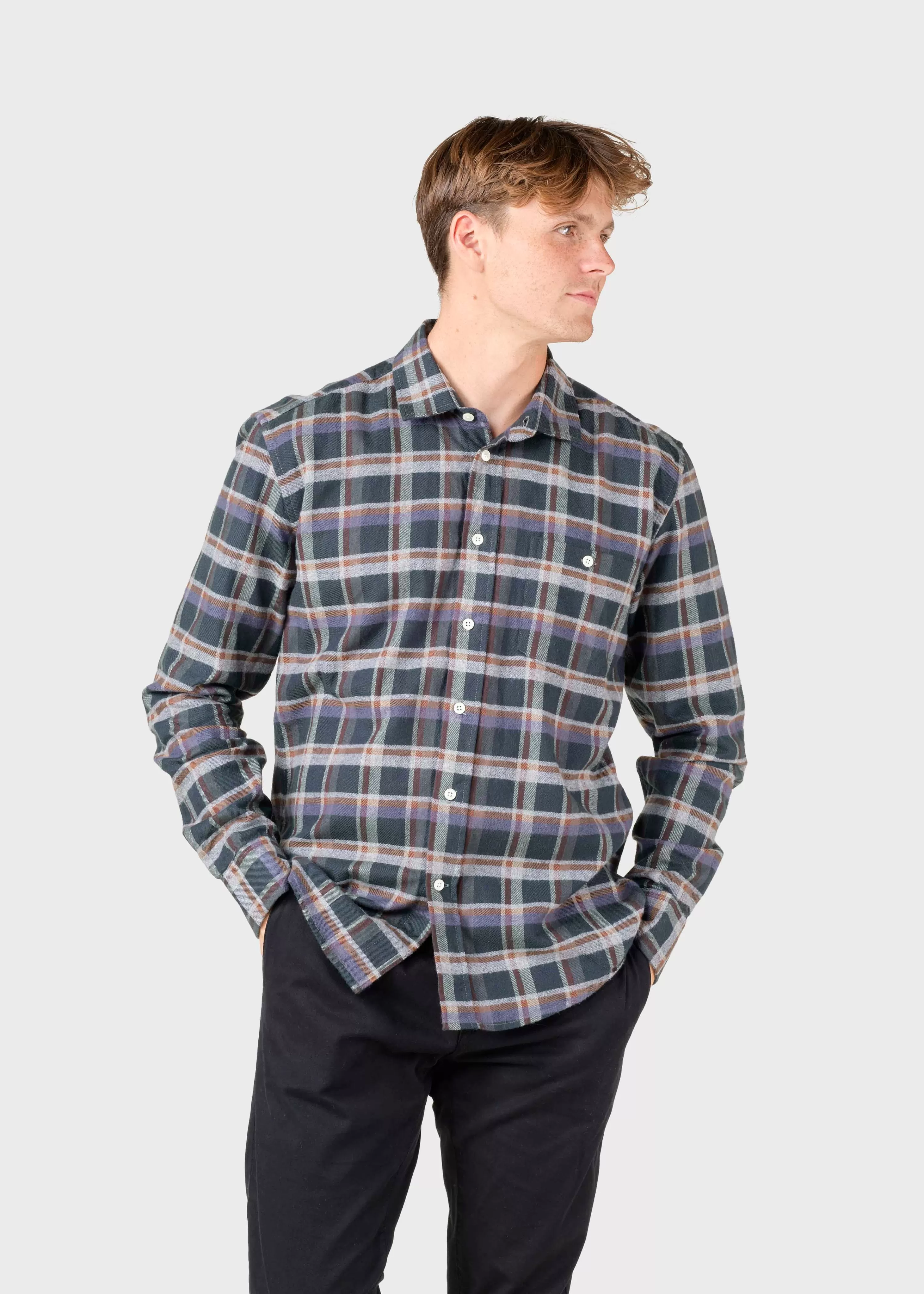 Klitmoller Collective Shirts*Eddie shirt - Moss green/grey/navy