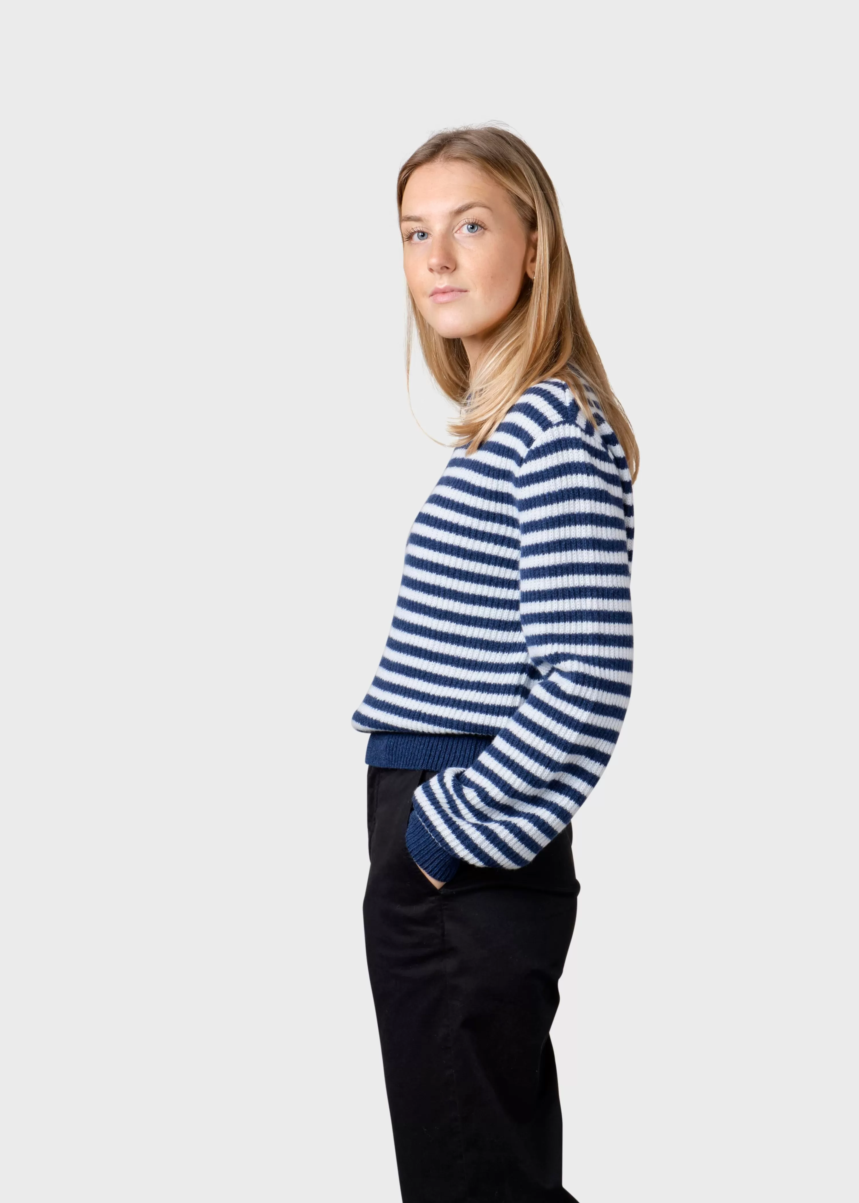 Klitmoller Collective Knitwear | Brushed Merino wool*Gunilla knit - Deep blue/cream