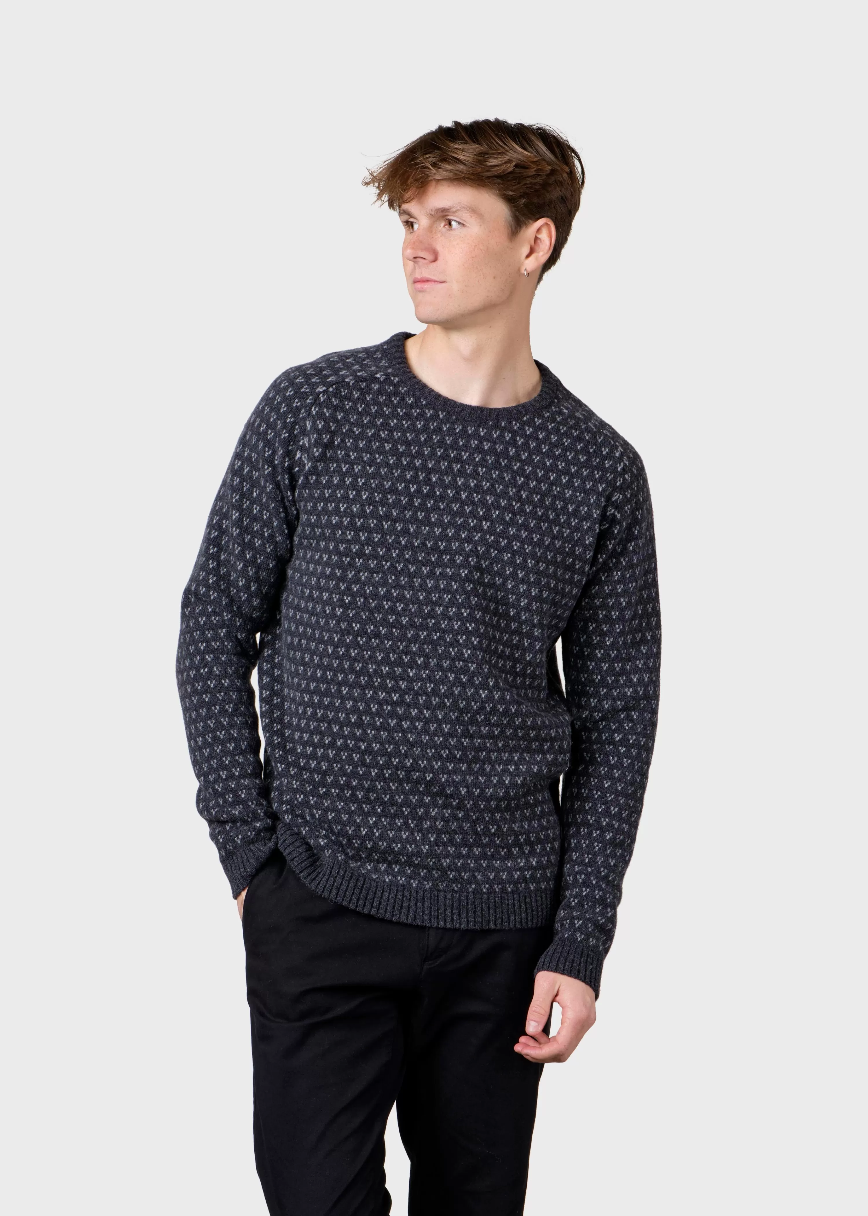 Klitmoller Collective Brushed Merino wool*Hugo knit - Anthracite/light grey