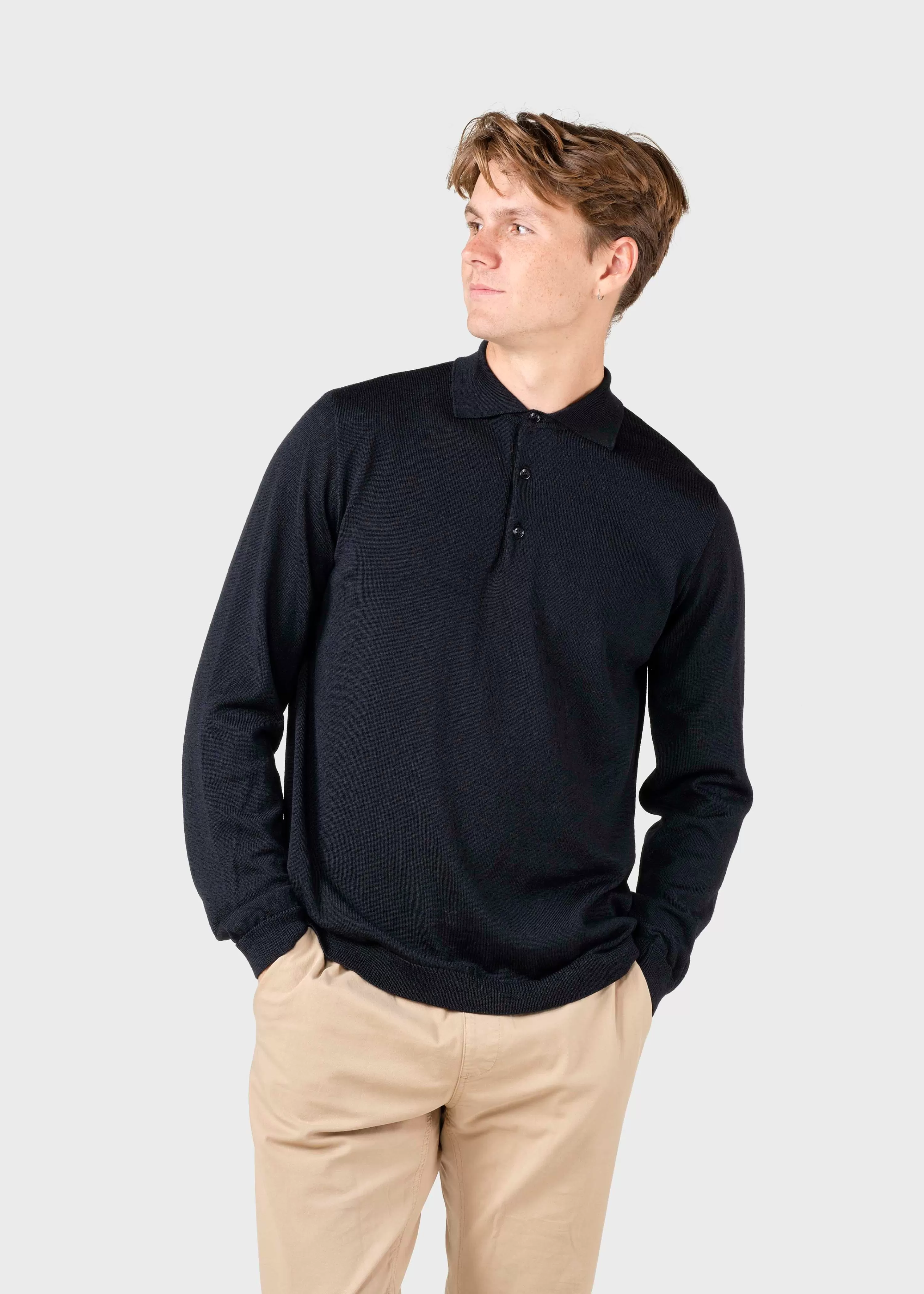 Klitmoller Collective Extrafine Merino wool*L/S knit polo - Black