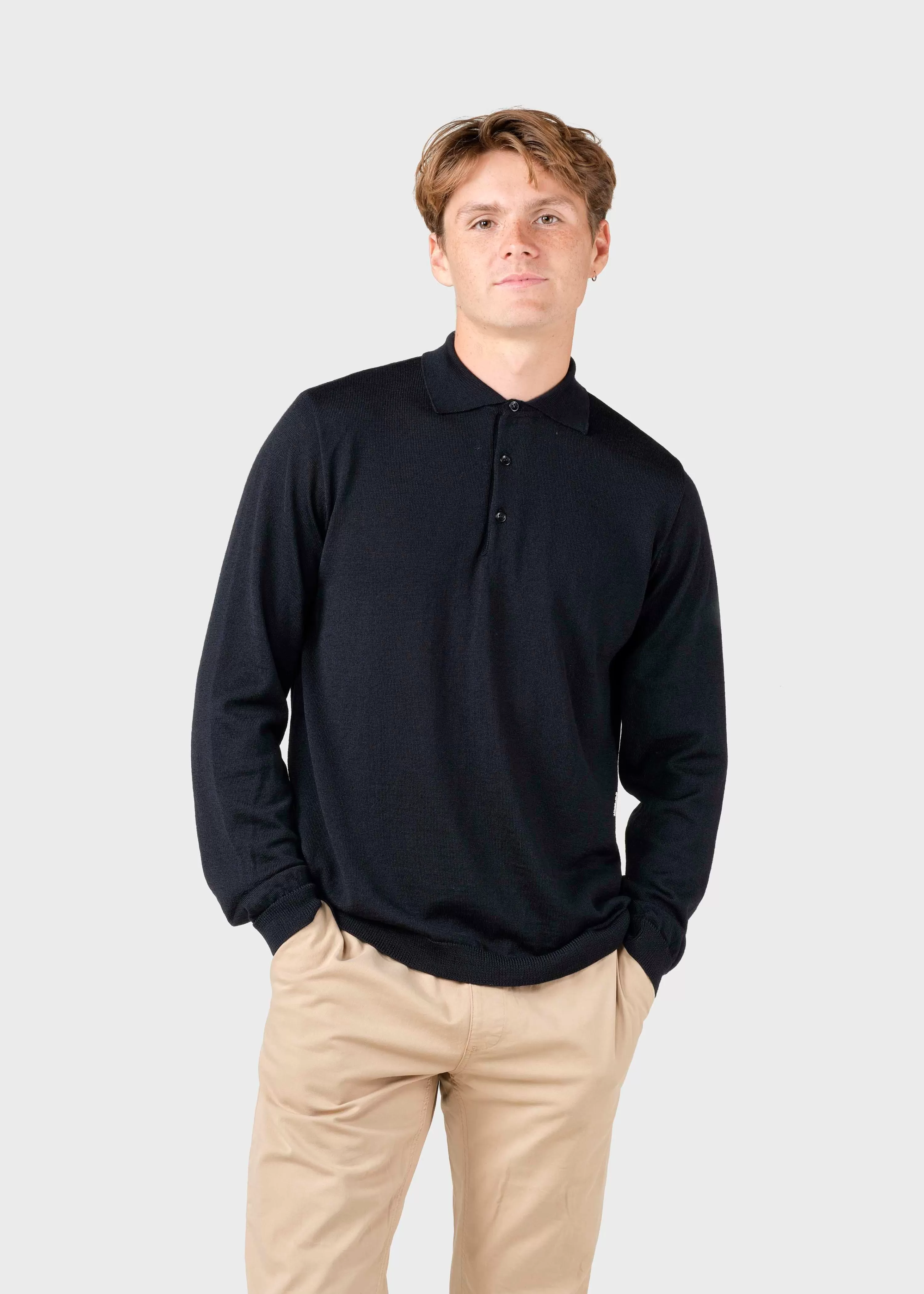 Klitmoller Collective Extrafine Merino wool*L/S knit polo - Black