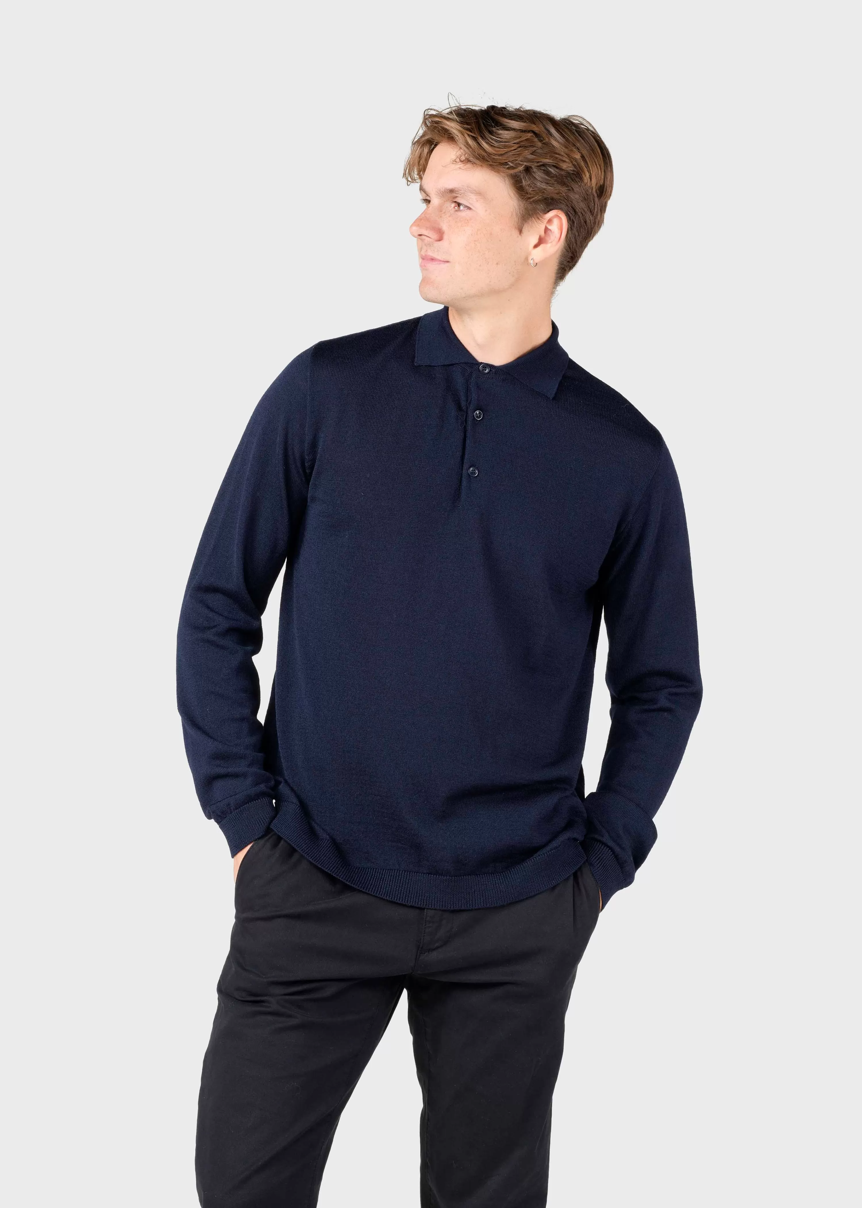 Klitmoller Collective Extrafine Merino wool*L/S knit polo - Navy