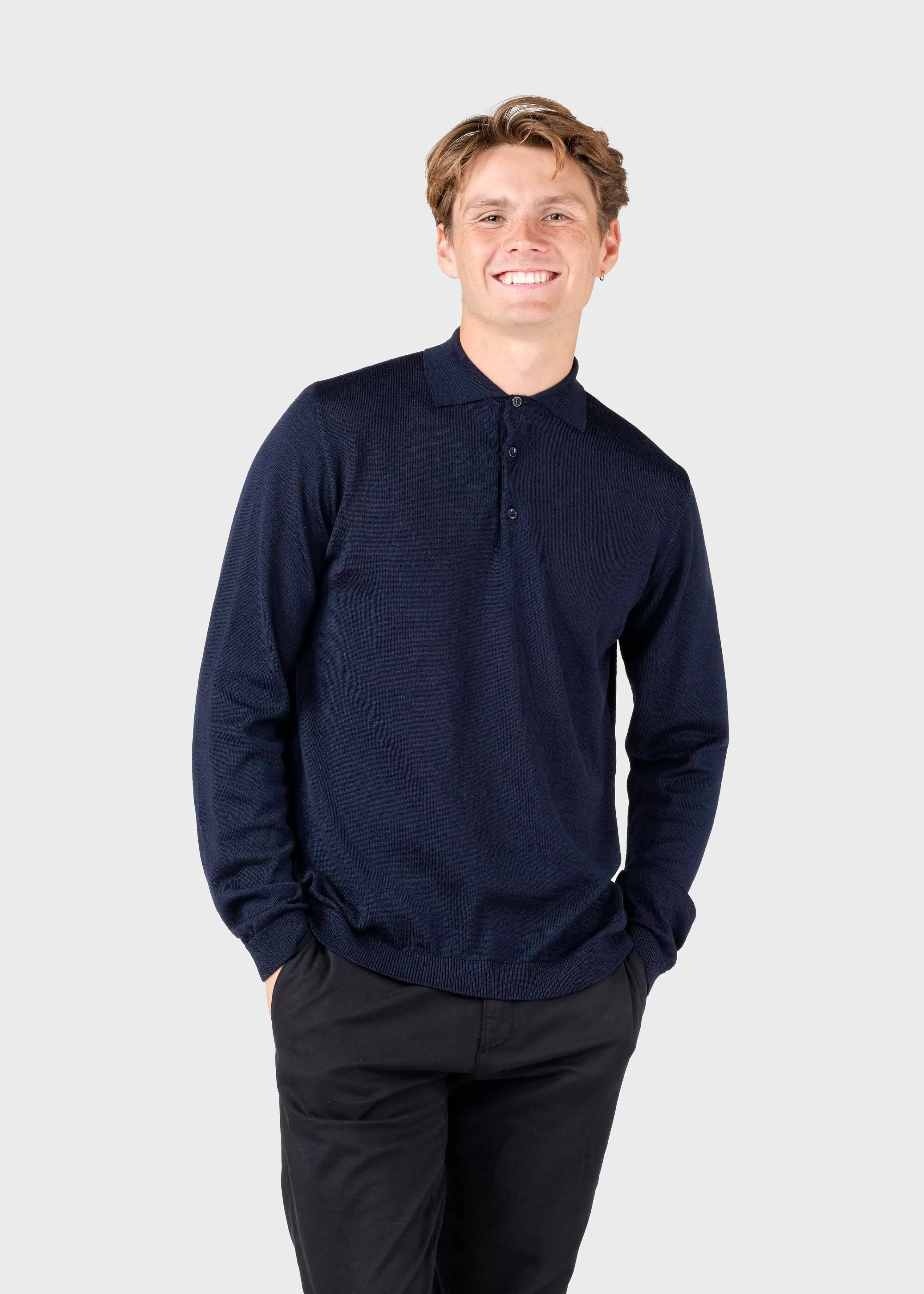 Klitmoller Collective Extrafine Merino wool*L/S knit polo - Navy