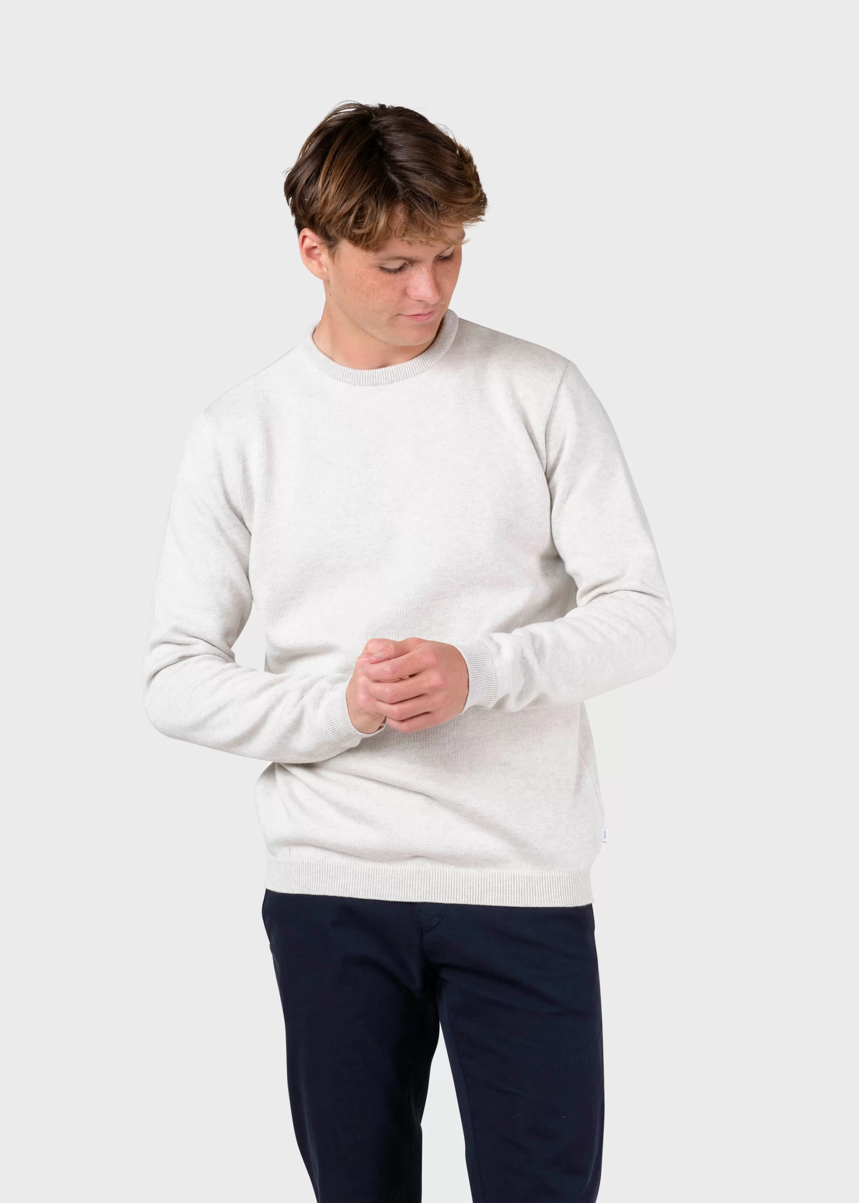 Klitmoller Collective Organic Cotton*Mens basic cotton knit - Cream melange