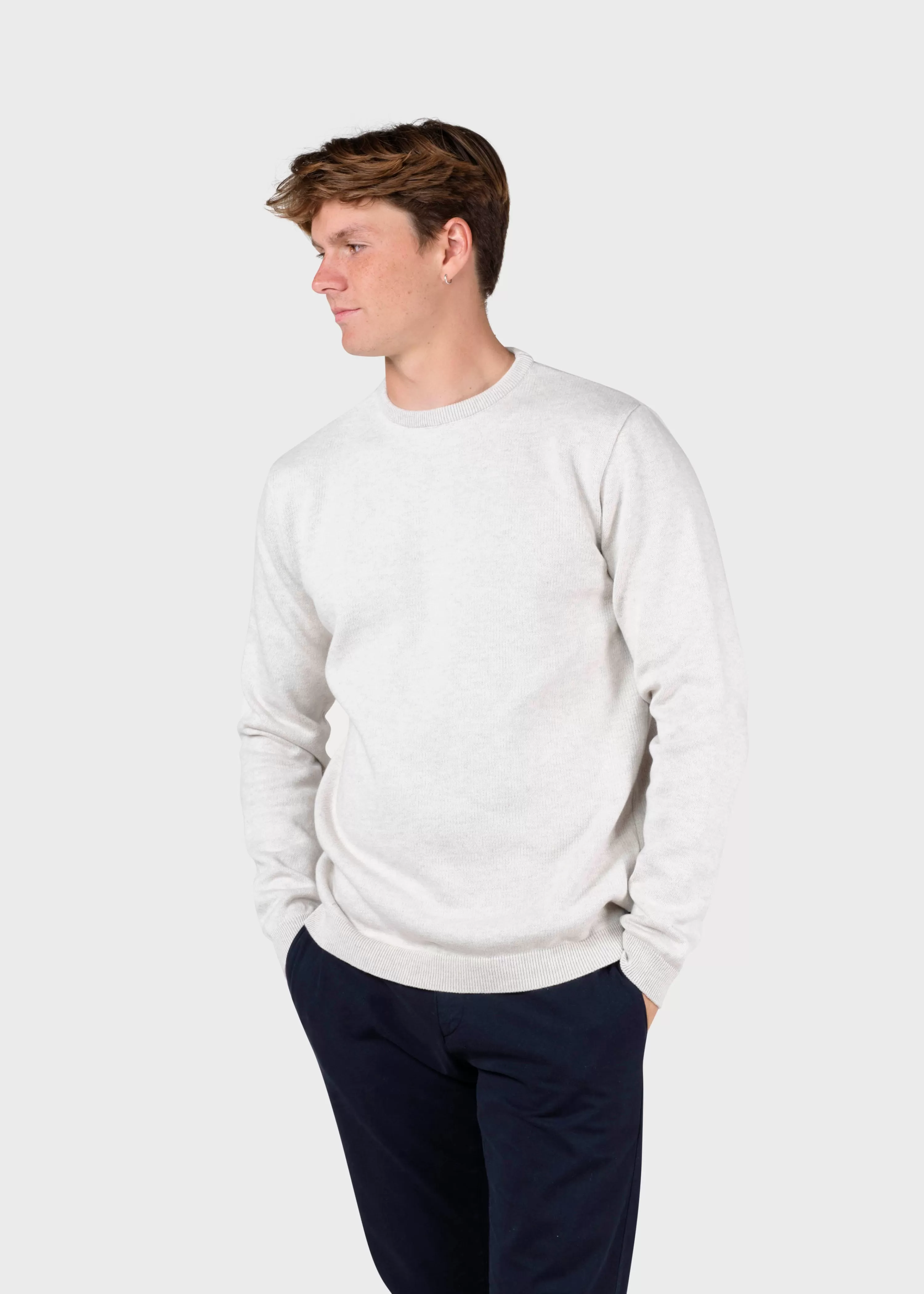 Klitmoller Collective Organic Cotton*Mens basic cotton knit - Cream melange