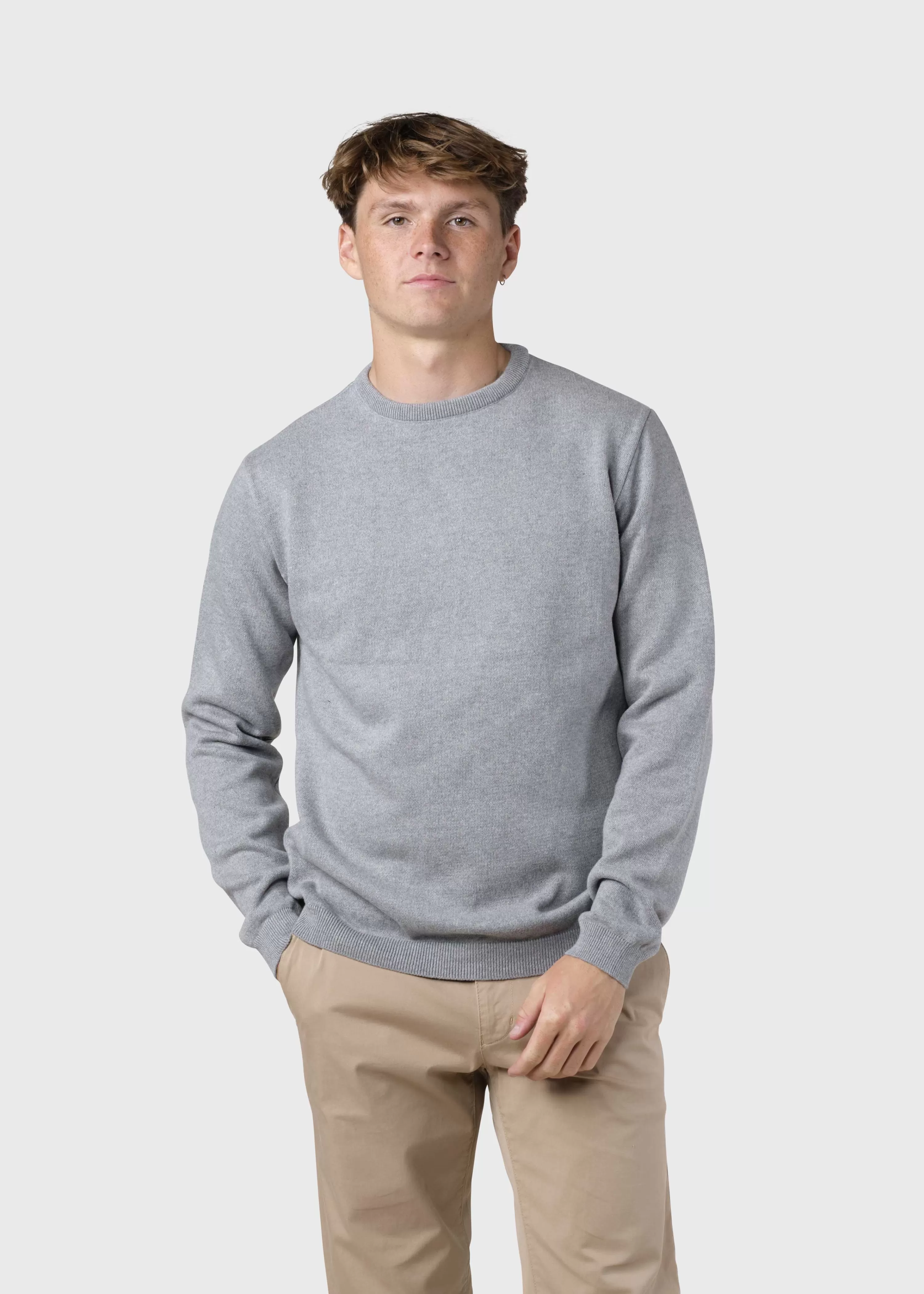 Klitmoller Collective Organic Cotton*Mens basic cotton knit - Light grey