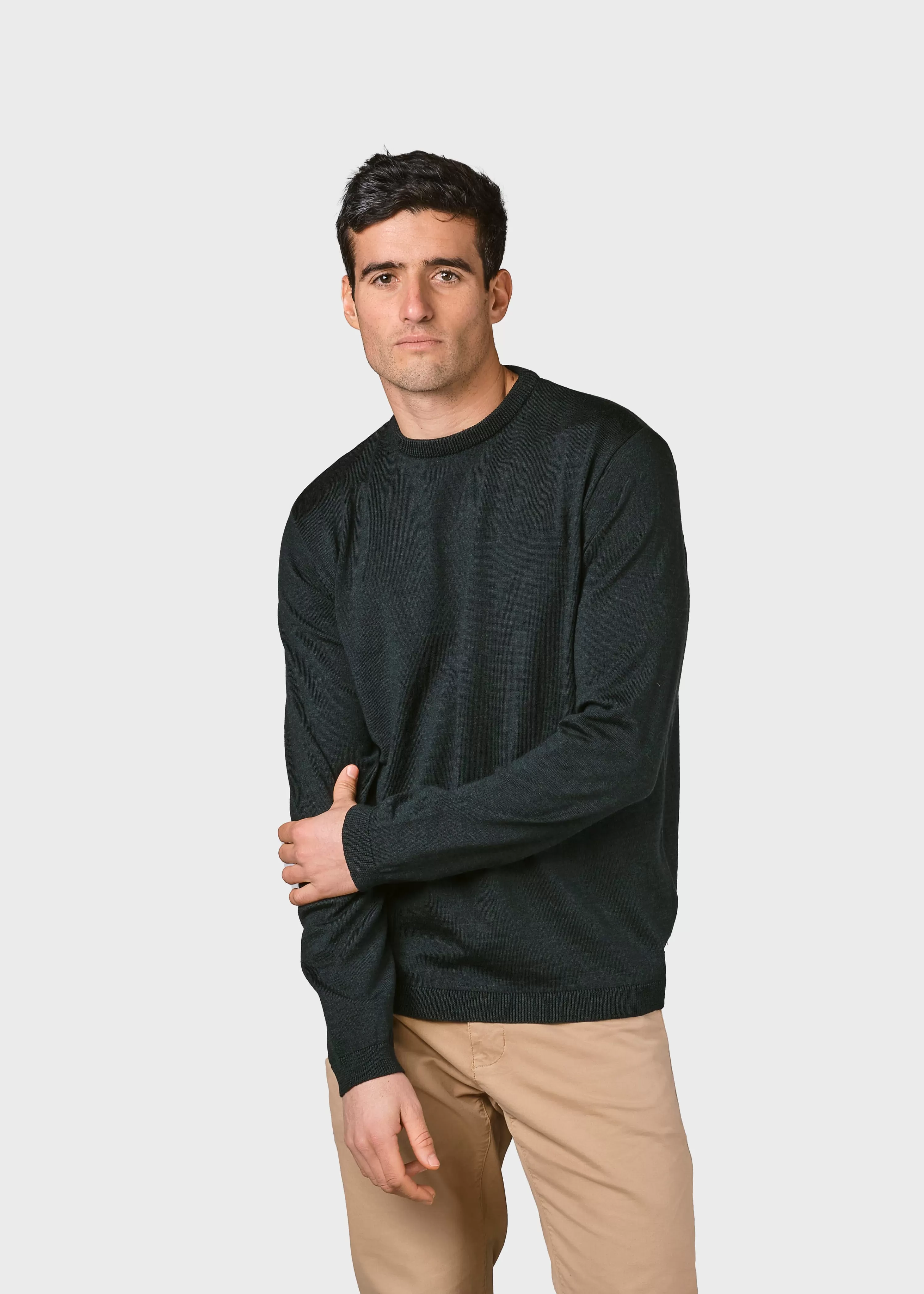 Klitmoller Collective Extrafine Merino wool*Mens basic merino knit - Olive