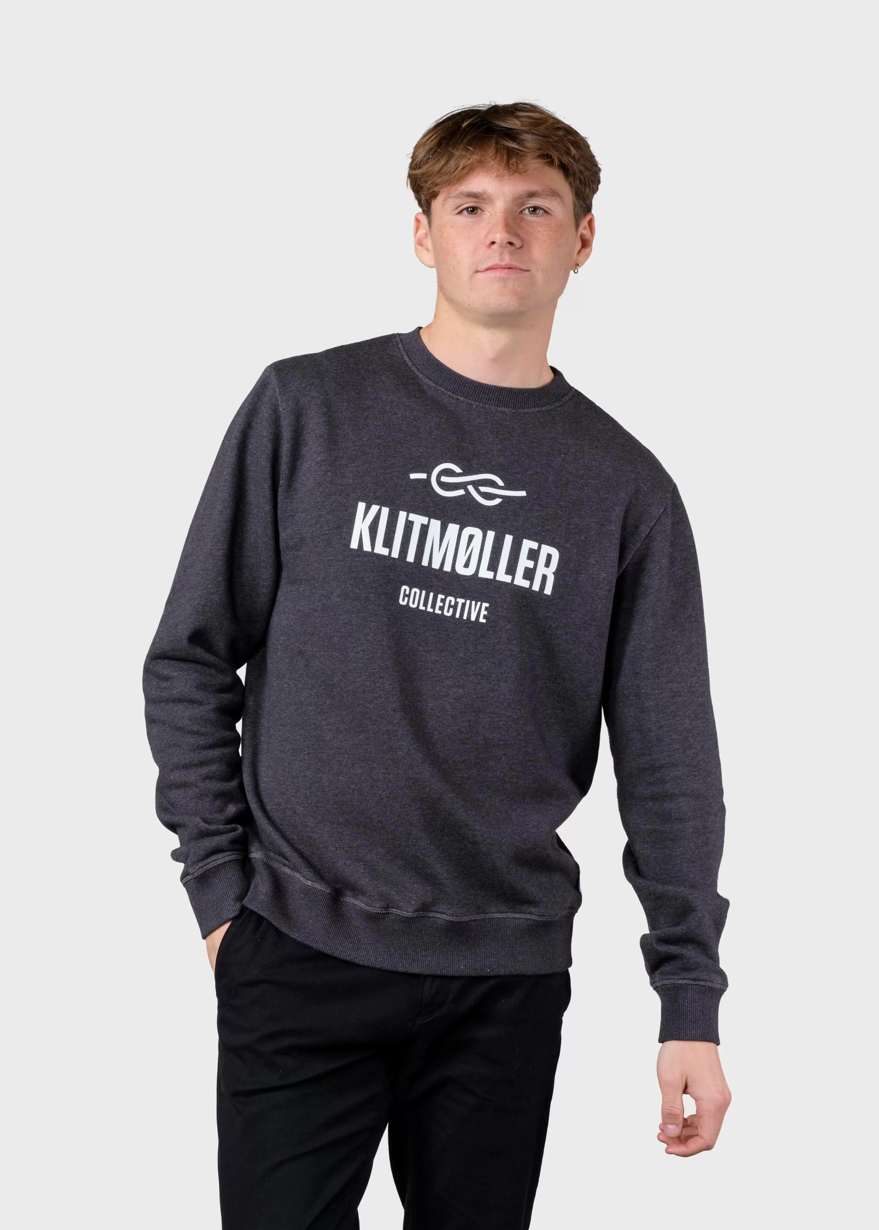 Klitmoller Collective Sweatshirts*Mens logo crew - Anthracite melange