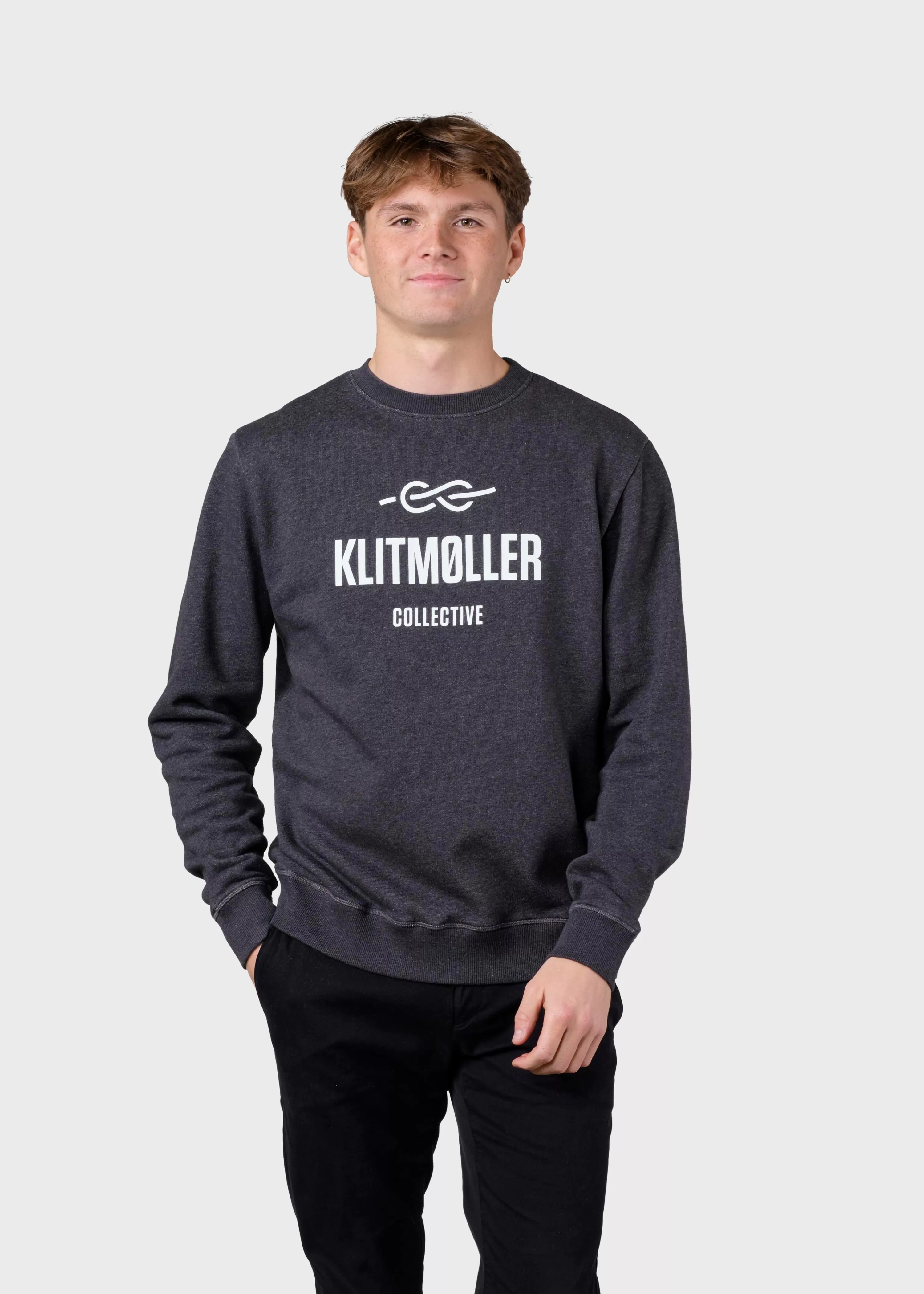 Klitmoller Collective Sweatshirts*Mens logo crew - Anthracite melange